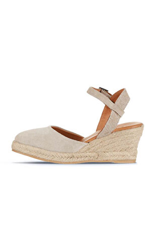 Bueno Shoes Bej Süet Kadın Dolgu Topuklu Sandalet 14ws7205