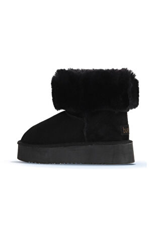 Bueno Shoes Siyah Süet Kadın Dolgu Topuklu Bot 05ag2024054