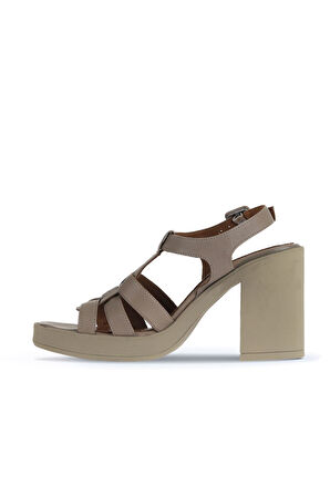 Bueno Shoes Gri Koyu Deri Kadın Topuklu Sandalet 01wa1600