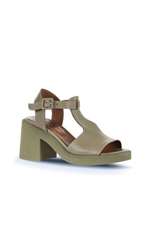 Bueno Shoes Haki Deri Kadın Topuklu Sandalet 01wa1702
