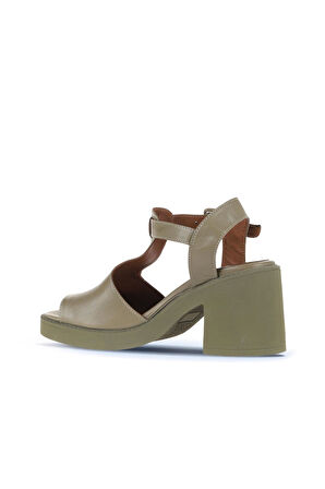 Bueno Shoes Haki Deri Kadın Topuklu Sandalet 01wa1702