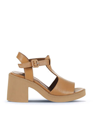 Bueno Shoes Taba Deri Kadın Topuklu Sandalet 01wa1702