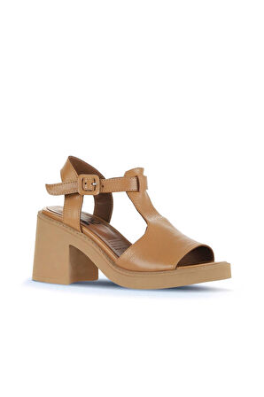 Bueno Shoes Taba Deri Kadın Topuklu Sandalet 01wa1702