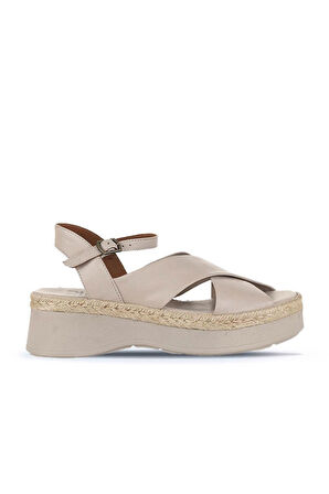 Bueno Shoes Gri Deri Kadın Dolgu Topuklu Sandalet 01wy8205
