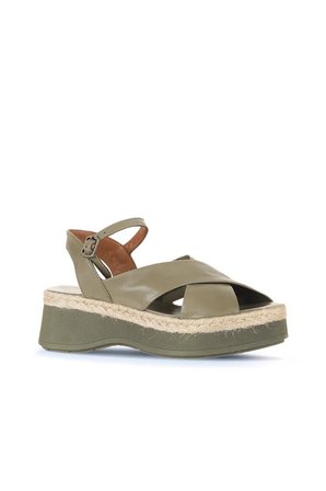 Bueno Shoes Haki Deri Kadın Dolgu Topuklu Sandalet 01wy8205