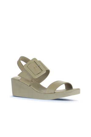 Bueno Shoes Haki Deri Kadın Dolgu Topuklu Sandalet 01wa0400