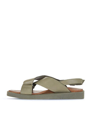Bueno Shoes Haki Deri Kadın Sandalet 01ws2801