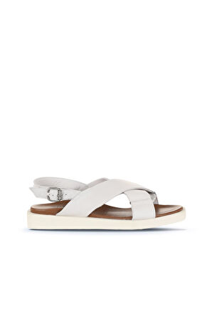 Bueno Shoes Beyaz Kırık Deri Kadın Sandalet 01ws2801