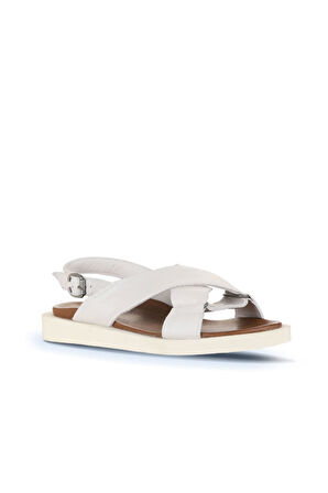 Bueno Shoes Beyaz Kırık Deri Kadın Sandalet 01ws2801