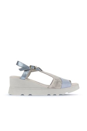 Bueno Shoes Mavi Multi Deri Kadın Dolgu Topuklu Sandalet 01wa0505