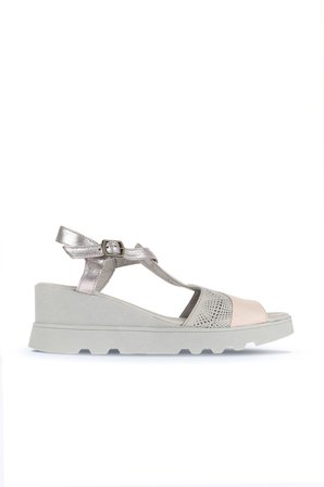 Bueno Shoes Pembe Multi Deri Kadın Dolgu Topuklu Sandalet 01wa0505