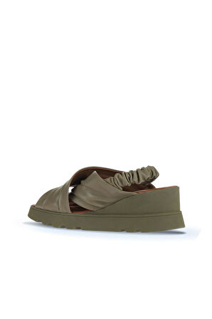 Bueno Shoes Haki Deri Kadın Dolgu Topuklu Sandalet 01wa0508