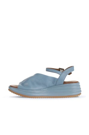 Bueno Shoes Mavi Deri Kadın Dolgu Topuklu Sandalet 01wa2402