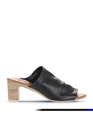 Bueno Shoes Siyah Khv-bej Deri Kadın Topuklu Terlik 01wn1503