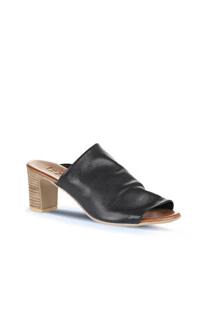 Bueno Shoes Siyah Khv-bej Deri Kadın Topuklu Terlik 01wn1503