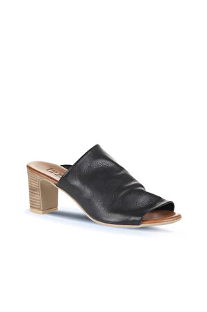 Bueno Shoes Siyah Khv-bej Deri Kadın Topuklu Terlik 01wn1503