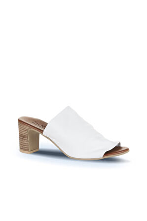 Bueno Shoes Beyaz Deri Kadın Topuklu Terlik 01wn1503