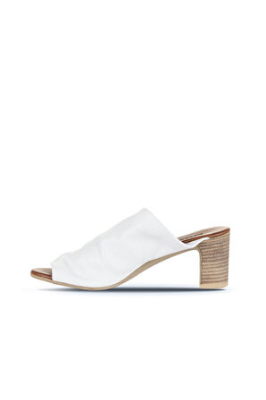 Bueno Shoes Beyaz Deri Kadın Topuklu Terlik 01wn1503