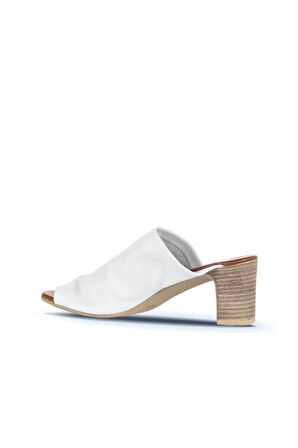 Bueno Shoes Beyaz Deri Kadın Topuklu Terlik 01wn1503