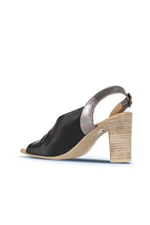 Bueno Shoes Siyah Deri Kadın Topuklu Sandalet 01wn4304