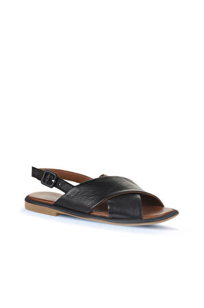 Bueno Shoes Siyah Deri Kadın Düz Sandalet 01wa3600
