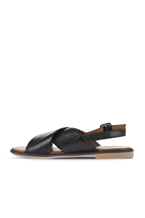 Bueno Shoes Siyah Deri Kadın Düz Sandalet 01wa3600