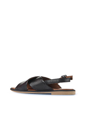 Bueno Shoes Siyah Deri Kadın Düz Sandalet 01wa3600