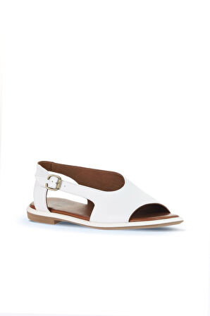 Bueno Shoes Beyaz Deri Kadın Düz Sandalet 01wa3601