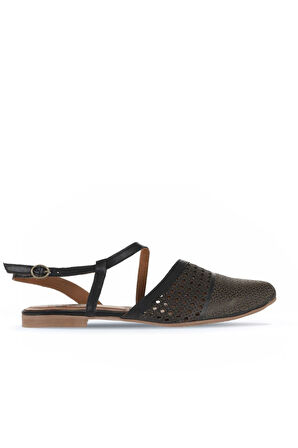 Bueno Shoes Siyah Deri Kadın Düz Sandalet 01wa3302