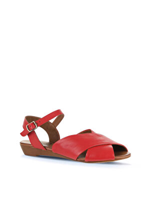 Bueno Shoes Kırmızı Deri Kadın Düz Sandalet 01wa4403