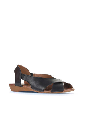 Bueno Shoes Siyah Deri Kadın Düz Sandalet 01wa4405