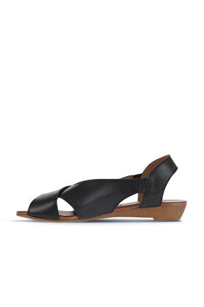 Bueno Shoes Siyah Deri Kadın Düz Sandalet 01wa4405