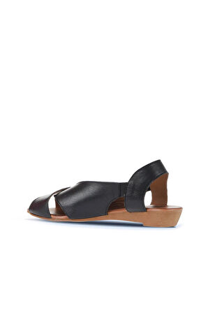 Bueno Shoes Siyah Deri Kadın Düz Sandalet 01wa4405