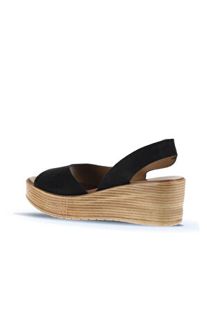 Bueno Shoes Siyah Alf Süet Kadın Dolgu Topuklu Sandalet 01wa4702