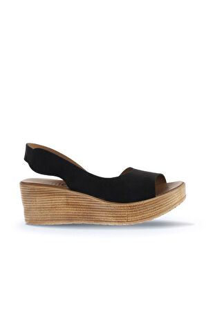 Bueno Shoes Siyah Alf Süet Kadın Dolgu Topuklu Sandalet 01wa4702