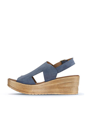 Bueno Shoes Mavi Koyu Alf Süet Kadın Dolgu Topuklu Sandalet 01wa4705