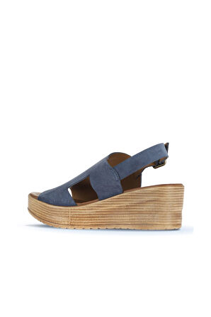 Bueno Shoes Mavi Koyu Alf Süet Kadın Dolgu Topuklu Sandalet 01wa4705