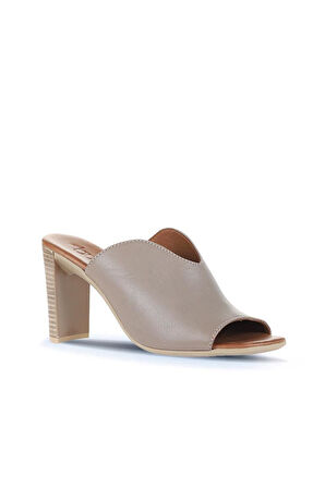 Bueno Shoes Gri Deri Kadın Topuklu Terlik 01wn4105