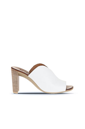 Bueno Shoes Beyaz Deri Kadın Topuklu Terlik 01wn4105