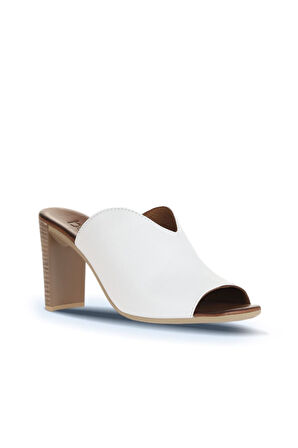 Bueno Shoes Beyaz Deri Kadın Topuklu Terlik 01wn4105