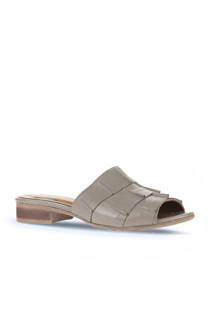 Bueno Shoes Gri Deri Kadın Topuklu Terlik 01wn5101