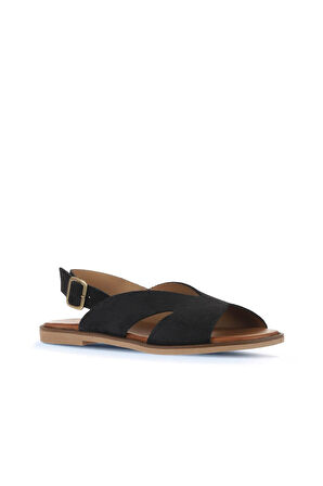 Bueno Shoes Siyah Alf Süet Kadın Düz Sandalet 01wa5708
