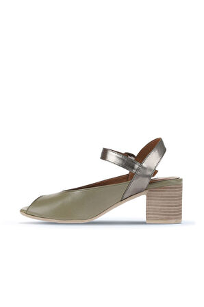 Bueno Shoes Haki Multi Deri Kadın Topuklu Sandalet 01wa2811