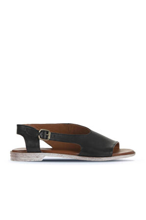 Bueno Shoes Siyah Deri Kadın Düz Sandalet 01wa3004