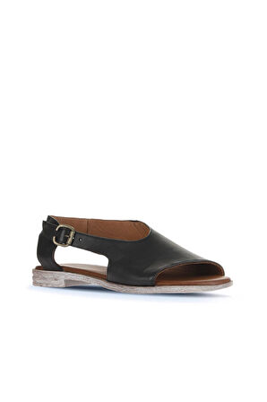 Bueno Shoes Siyah Deri Kadın Düz Sandalet 01wa3004