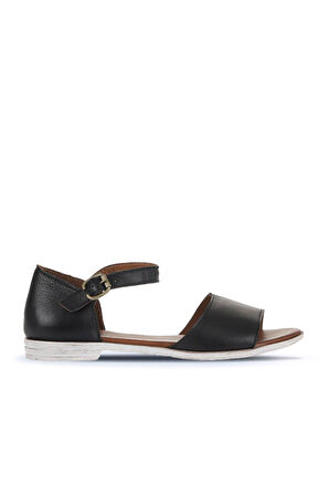 Bueno Shoes Siyah Deri Kadın Düz Sandalet 01wa3006