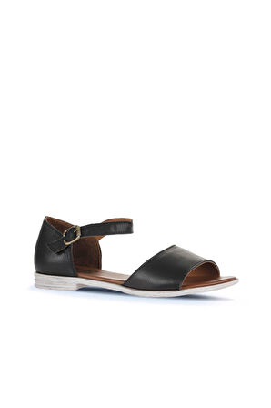 Bueno Shoes Siyah Deri Kadın Düz Sandalet 01wa3006