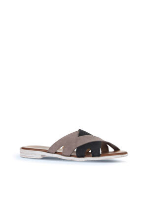 Bueno Shoes Gri Siyah Alf Süet Kadın Düz Terlik 01wa3014