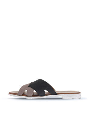 Bueno Shoes Gri Siyah Alf Süet Kadın Düz Terlik 01wa3014