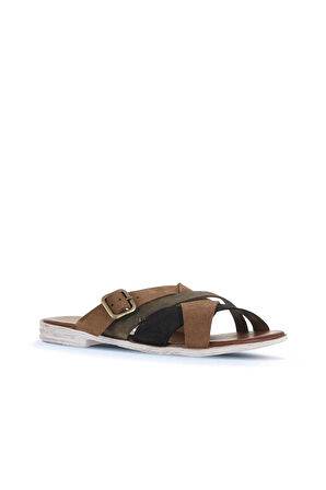Bueno Shoes Taba Multi Alf Süet Kadın Düz Terlik 01wa3019